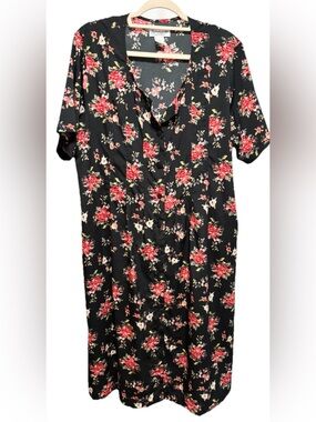 Serengeti Black Dress with Red and Coral Floral Print